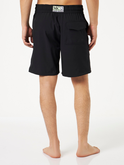 Shop Mc2 Saint Barth Man Comfort And Stretch Surf Shorts With Palm Print In Black