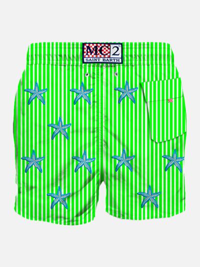 Shop Mc2 Saint Barth Man Classic Swim Shorts With Starfish Embroidery In White