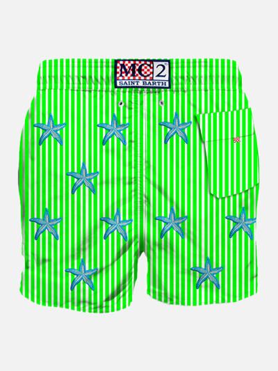 Mc2 Saint Barth Man Classic Swim Shorts With Starfish Embroidery In White