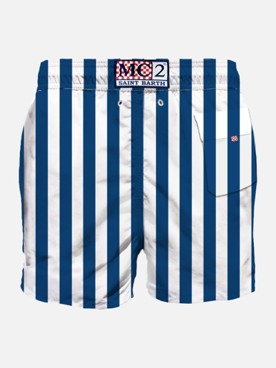 Mc2 Saint Barth Man Classic Swim Shorts With White And Blue Stripes In Blue