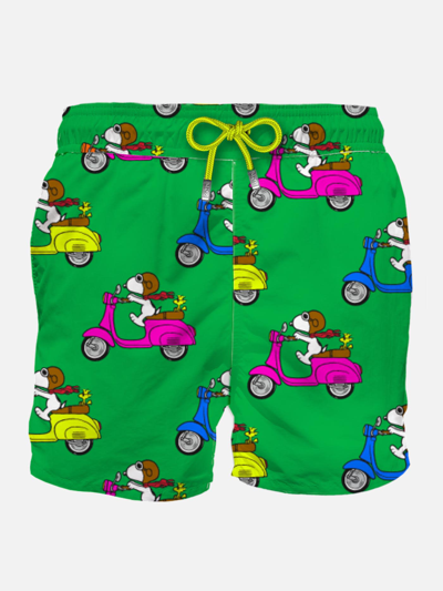 Shop Mc2 Saint Barth Man Classic Swim Shorts With Snoopy And Vespa Print Snoopy - Peanuts Special Edition And Vespa® Spec In Green