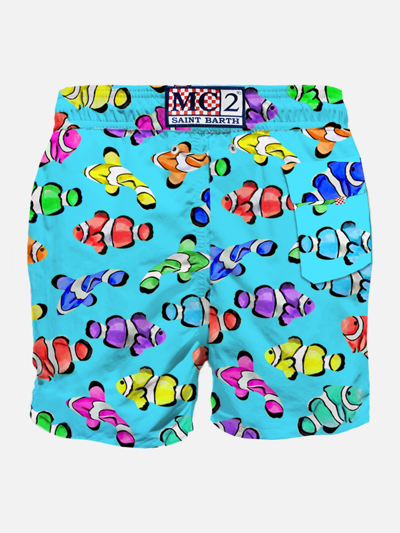 Mc2 Saint Barth Man Classic Swim Shorts With Multicolor Clownfish Print In Green