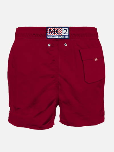 Shop Mc2 Saint Barth Man Classic Swim Shorts With As Roma Patch As Roma Special Edition In Red