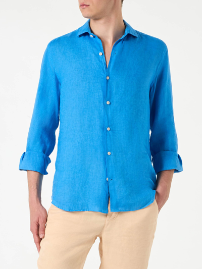 Shop Mc2 Saint Barth Man Bluette Linen Pamplona Shirt