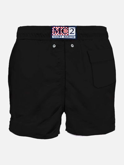 Shop Mc2 Saint Barth Man Black Swim Shorts With Milan Patch Milan Special Edition