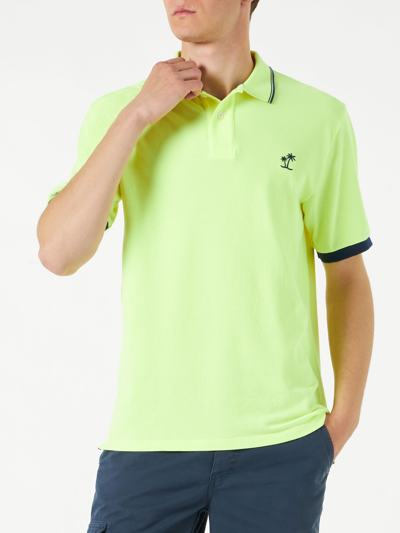 Shop Mc2 Saint Barth Fluo Yellow Piquet Polo With St. Barth Logo