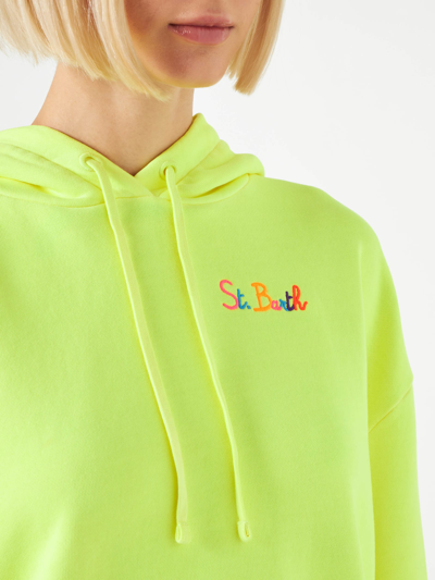 Shop Mc2 Saint Barth Fluo Yellow Hoodie With St. Barth Embroidery