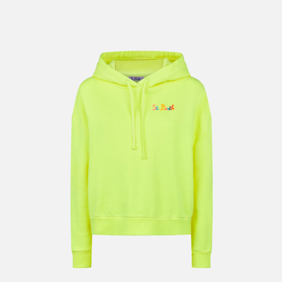 Shop Mc2 Saint Barth Fluo Yellow Hoodie With St. Barth Embroidery