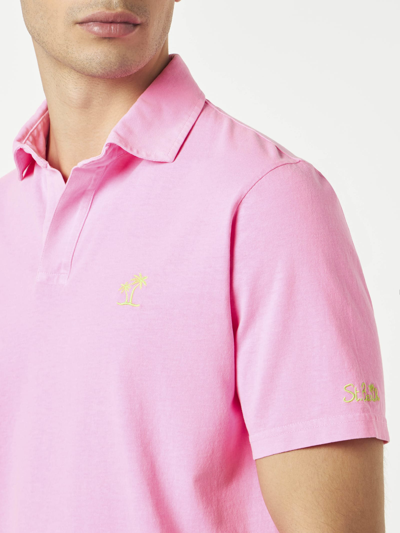 Mc2 Saint Barth Pink Piquet Polo With St. Barth Logo And Vintage Effect In Fluo