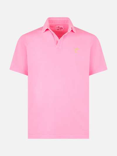 Mc2 Saint Barth Pink Piquet Polo With St. Barth Logo And Vintage Effect In Fluo