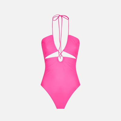 Mc2 Saint Barth Fluo Pink Cutout One Piece Swimsuit In Pink