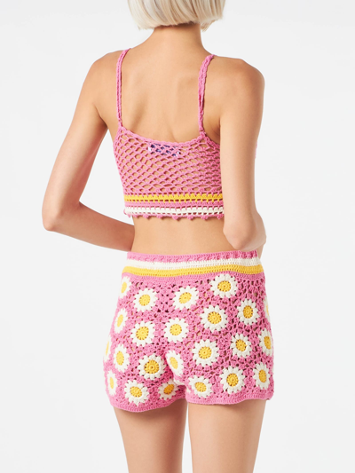 Mc2 Saint Barth Daisy Crochet Top In Pink