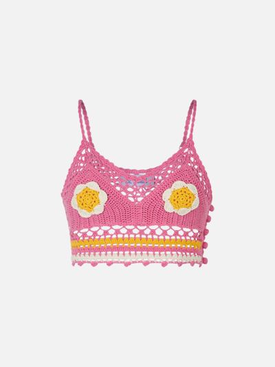 Mc2 Saint Barth Daisy Crochet Top In Pink