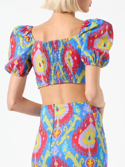 Mc2 Saint Barth Crop Top With Ikat Print In Blue