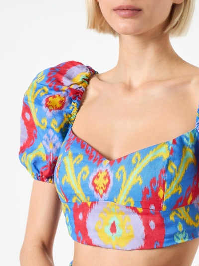 Mc2 Saint Barth Crop Top With Ikat Print In Blue