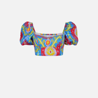 Shop Mc2 Saint Barth Crop Top With Ikat Print In Blue