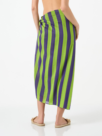Mc2 Saint Barth Cotton Pareo With Striped Print In Green