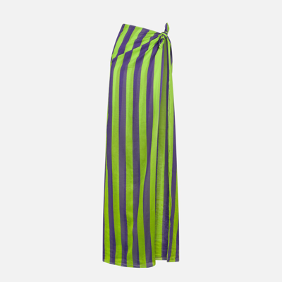 Mc2 Saint Barth Cotton Pareo With Striped Print In Green