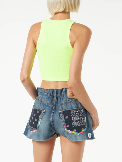 Mc2 Saint Barth Cotton Crop Tank Top With St. Barth Embroidery In Yellow