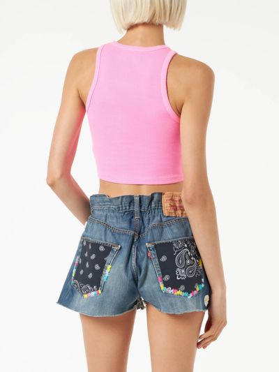 Mc2 Saint Barth Cotton Crop Tank Top With St. Barth Embroidery In Pink