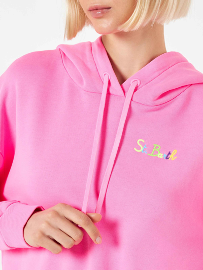 Shop Mc2 Saint Barth Cotton Bandanna Hoodie With St. Barth Embroidery In Pink