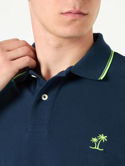 Shop Mc2 Saint Barth Blue Piquet Polo With St. Barth Logo And Contrasts