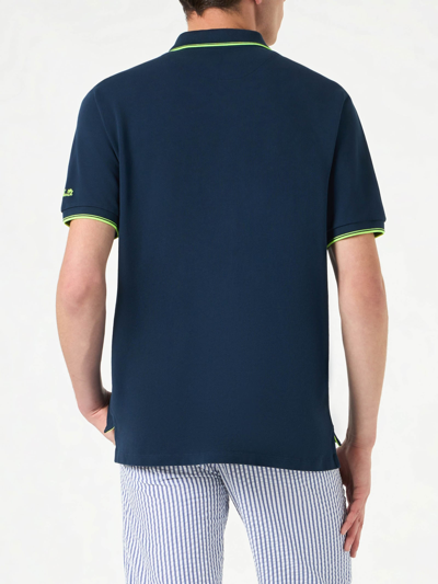 Shop Mc2 Saint Barth Blue Piquet Polo With St. Barth Logo And Contrasts