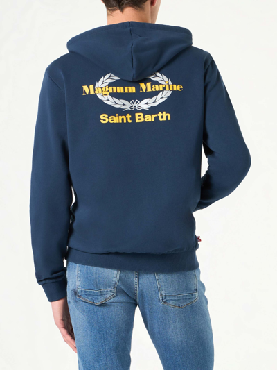 Shop Mc2 Saint Barth Blue Cotton Hoodie With Magnum Marine Saint Barth Embroidery Magnum Marine Special Edition