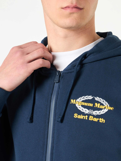 Shop Mc2 Saint Barth Blue Cotton Hoodie With Magnum Marine Saint Barth Embroidery Magnum Marine Special Edition