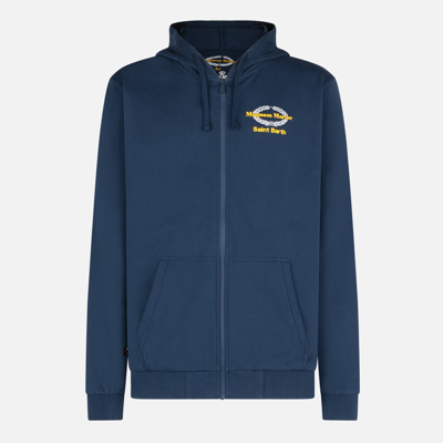 Shop Mc2 Saint Barth Blue Cotton Hoodie With Magnum Marine Saint Barth Embroidery Magnum Marine Special Edition