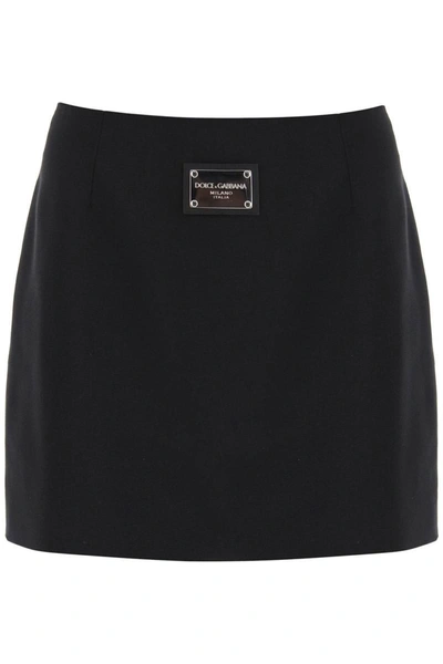 Shop Dolce & Gabbana Ottoman Mini Skirt With Logo Tag In Black