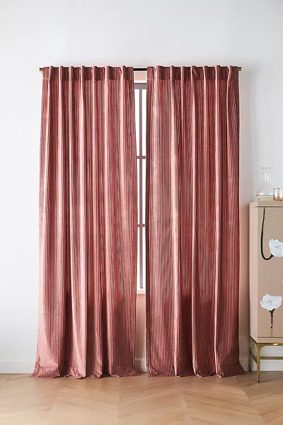 Shop Anthropologie Fiora Ribbed Velvet Curtain By  In Purple Size 108"