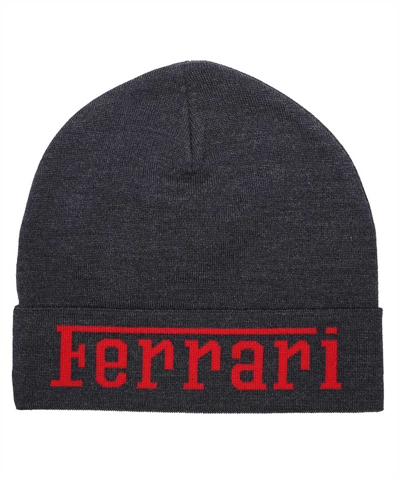 Shop Ferrari Jacquard Wool With  Logo Beanie In Grey