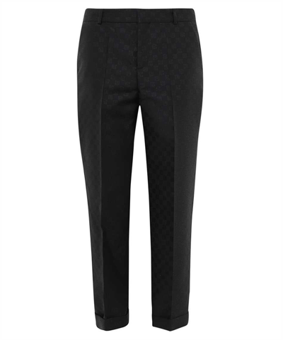 Shop Balmain Mini Monogram Jacquard Wool Straight Trousers In Black