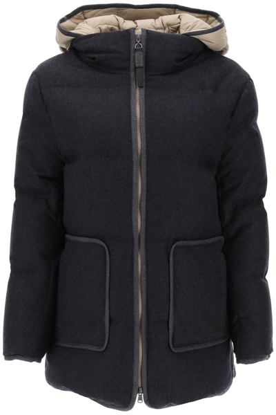 Shop Brunello Cucinelli Knitted Puffer Jacket Women In Gray