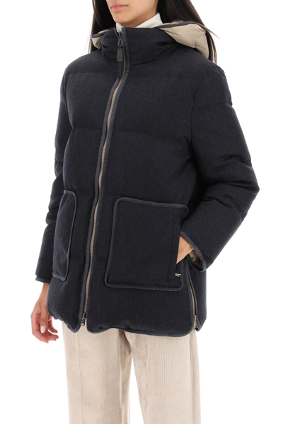 Shop Brunello Cucinelli Knitted Puffer Jacket Women In Gray