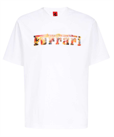 Shop Ferrari Cotton With Graffiti Multicolor Logo Print T-shirt In White