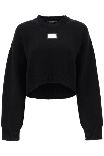 Shop Dolce & Gabbana Logo Plaque Cropped Sweater Women In Black