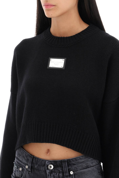 Shop Dolce & Gabbana Logo Plaque Cropped Sweater Women In Black