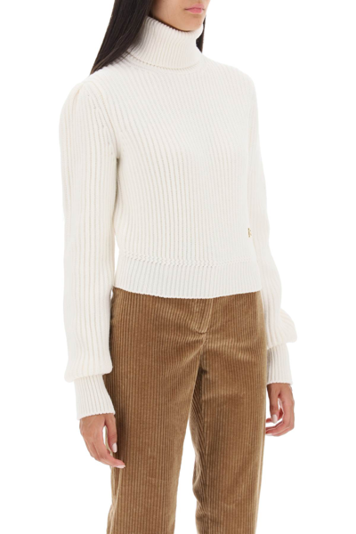 Shop Dolce & Gabbana Turtleneck Sweater With Dg Detail Women In White