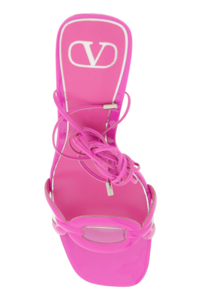 Shop Valentino Garavani 'chain 1967' Patent Leather Sandals Women In Pink