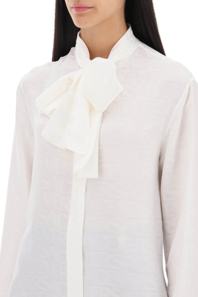 Shop Versace ' Allover' Lavallière Shirt Women In White