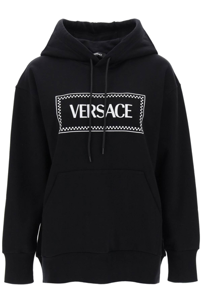 Shop Versace Hoodie With Logo Embroidery Women In Black