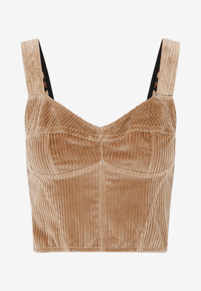 Shop Dolce & Gabbana Corduroy Cropped Top In Sand