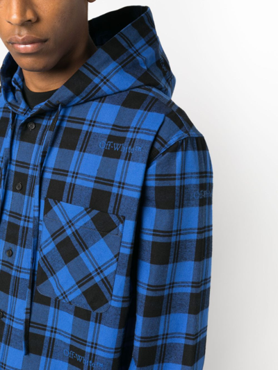 Shop Off-white Plaid Check-pattern Flannel Overshirt In Blue