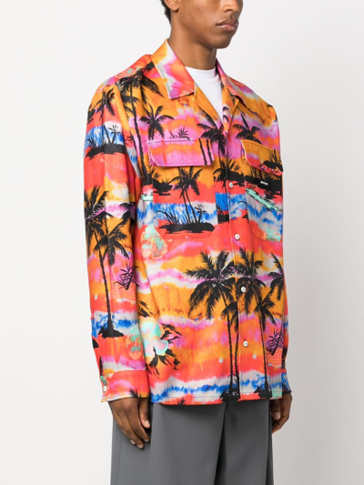 Shop Palm Angels Psychedelic Palms-print Shirt In Pink