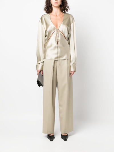 Christopher Esber Triquetra Silk Satin Shirt Blouse In Neutrals