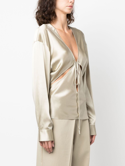 Christopher Esber Triquetra Silk Satin Shirt Blouse In Neutrals