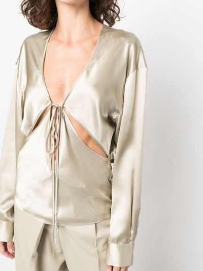 Shop Christopher Esber Triquetra Silk Blouse In Neutrals