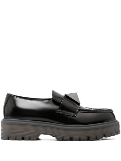 Valentino 45mm One Stud Leather Loafers In Black
